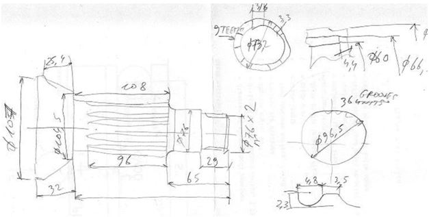A sketch of the shaft end, made on site.