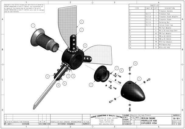 Exploded view of the propeller assembly.