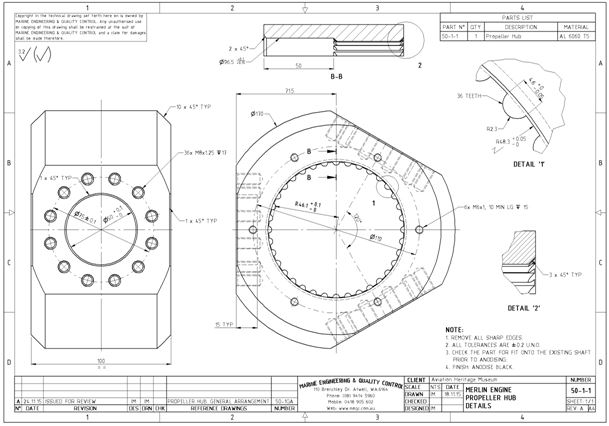 Working drawing of the propeller hub.