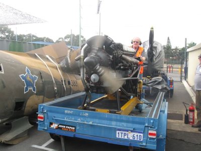 Rolls-Royce Merlin, Aviation Heritage Museum — first trial of the makeshift propeller. It works as expected.