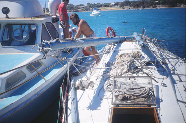 Tough times — broken mast near Kalbarri, Western Australia. April 1991.
